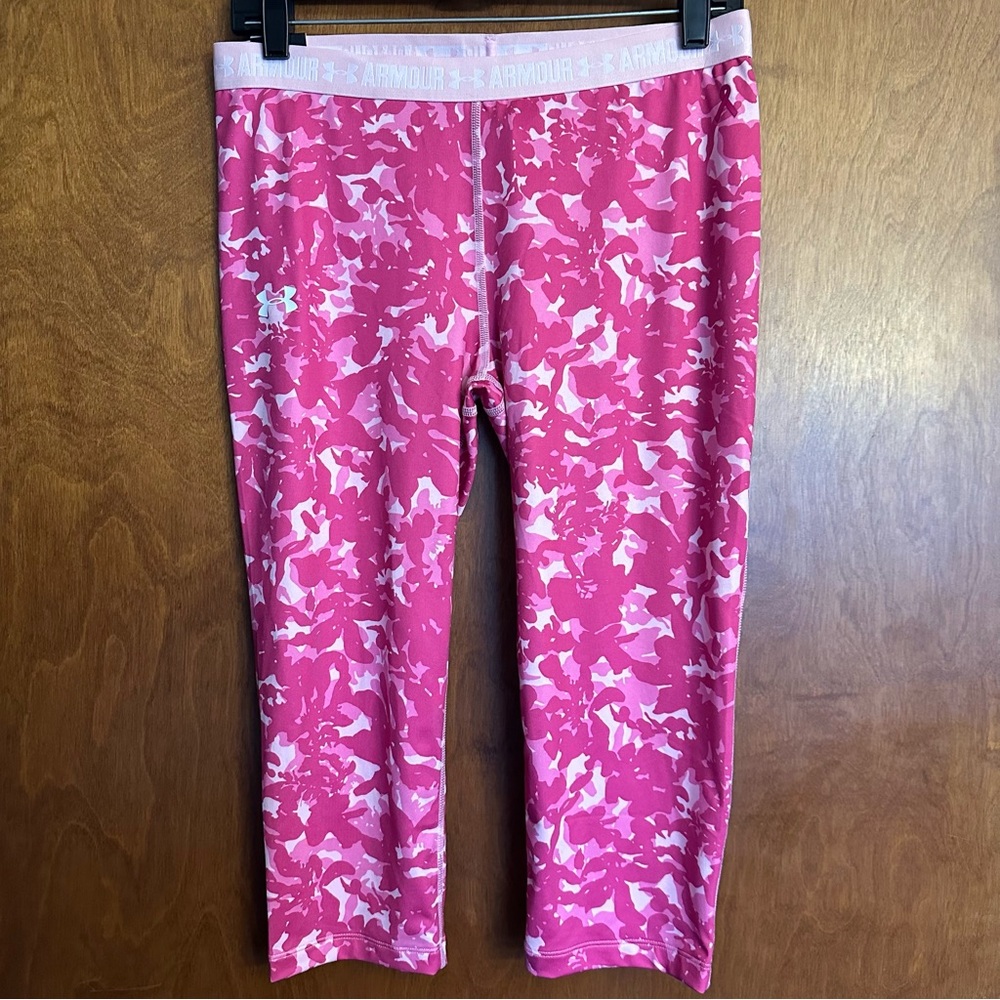 NWT Under Armour Pink Camo Leggings Capris Extra Large XL